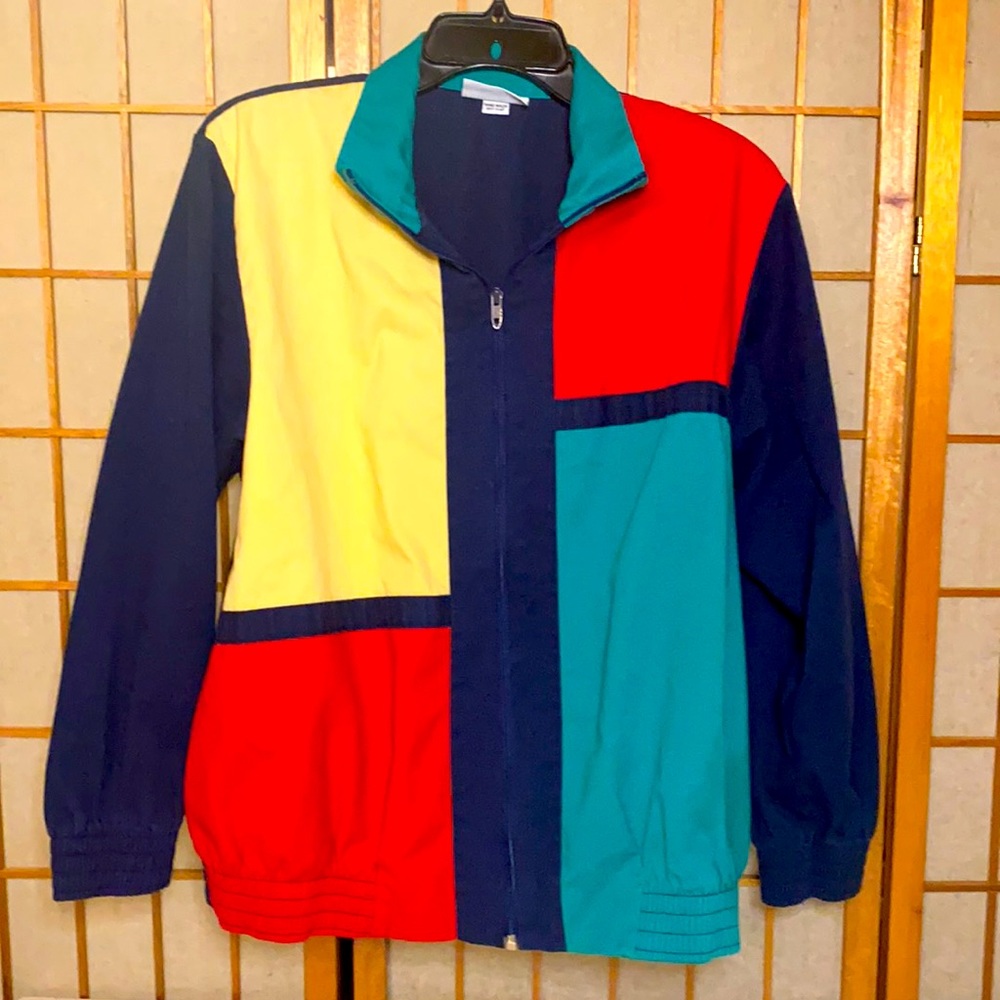 Alfred Dunner color block zip up jacket with elastic bottom hemming